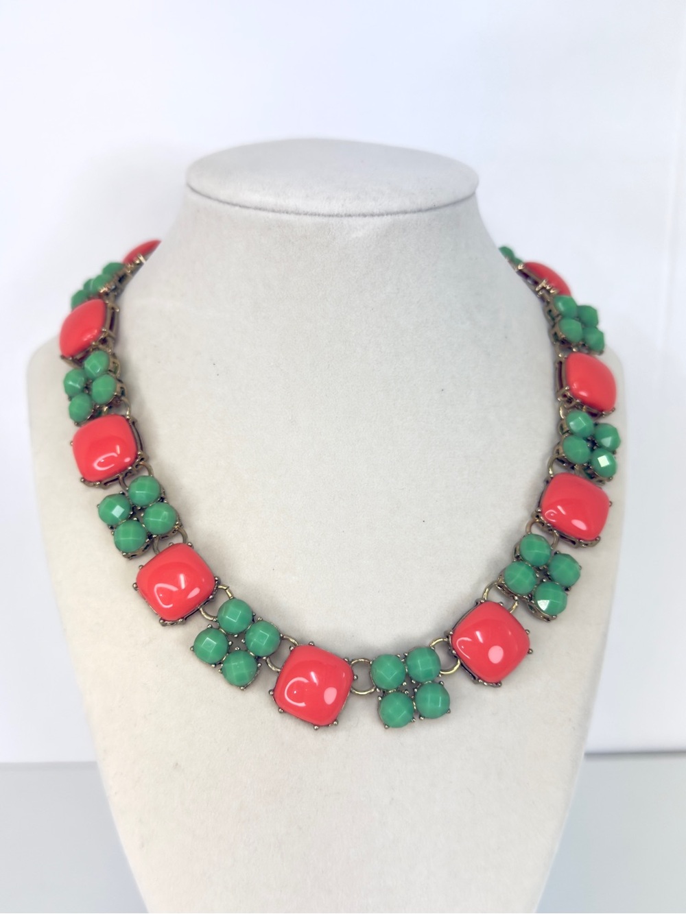 J.Crew Coral Pink & Mint Green Statement Necklace